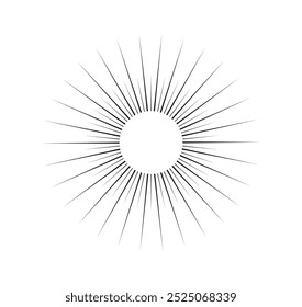 Geometric sun ray. Sunbeam and sunshine, sunburst. Minimalist creativity and art. Circle with radial lines. Template and layout. Linear vector illustration isolated on white background