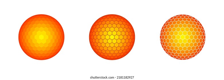 Geometric Sun Solar Hexagonal Pattern Gradient Editable Vector Illustration Set Isolated on White