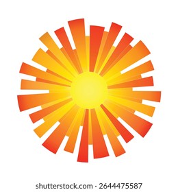 Geometrische Sonnenstilisierung, Sommersonnenlicht, Sonnenstrahlen, Vektorgrafik