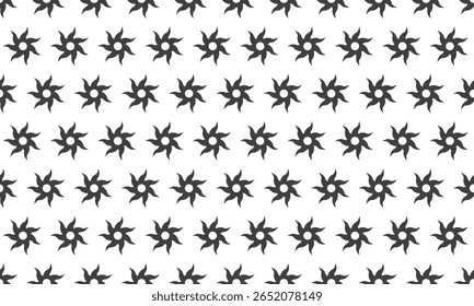Geometric sunburst pattern.  Repeating minimalist design featuring dark gray stylized suns on a white background. Perfect for website backgrounds, textiles, or graphic design projects.