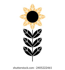 Icono de folk simple de girasol geométrico. Ilustración vectorial de la silueta de flor orgánica. Logo gráfico de girasol, icono dibujado a mano para empaque, decoración. Marco de Petals, silueta aislada.