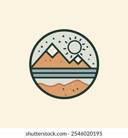 Geometrische sonnenbeleuchtete Berge, minimalistischer Rahmen