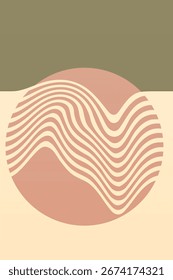 Ondas Geométricas do Pôr do Sol em Paisagem Abstrata Mínima. Paisagem do Pôr do Sol Abstrata Minimalista com Ondas e Linhas Geométricas