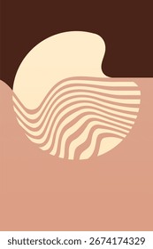 Geometric Sunset Waves in Minimal Abstract Landscape. Minimalist Abstract Sunset Landscape with Geometric Waves and Lines