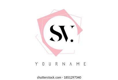 Geometric SV S V Letters with Pastel Pink Color Logo Design with Circle and Rectangular Shapes Vector Illustration.
