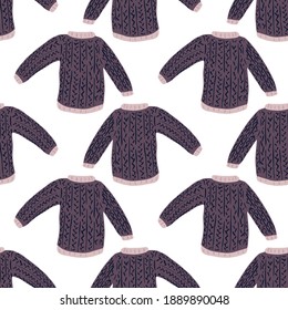 Geometric sweater doodle seamless winter outfit pattern. White background. Vector illustration for seasonal textile prints, fabric, banners, backdrops and wallpapers.