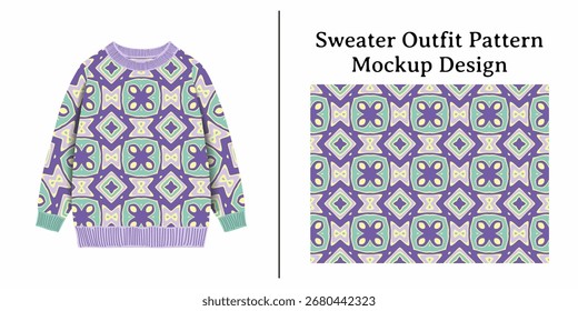 Geometric Sweater Outfit Pattern Mockup Design Featuring Repeating Tile Elements.