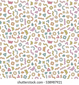 Geometric sweets seamless pattern. Memphis style pattern. Abstract vector illustration with geometric elements, shapes.