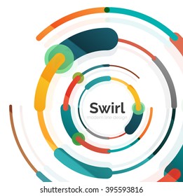 Geometric swirl and circle lines abstract background. Vector flat design illustration