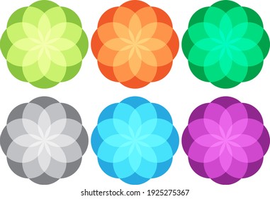 Geometric swirl twirl whirl elements set of 6 in green, orange, grey, blue, purple color