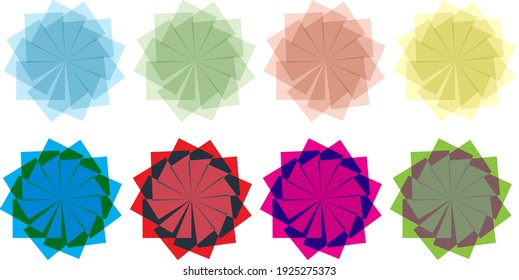 Geometric swirl twirl whirl elements set of 8 in blue, red, black, purple, yellow, sunset, green color