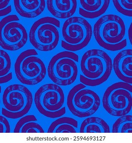 Patrón geométrico de remolinos sin fisuras con líneas audaces de moda aisladas sobre fondo azul. Diseño colorido decorativo y minimalista dibujado a mano perfecto para impresión, moda, papel de regalo, telas
