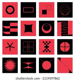 Geometric swiss forms. Modern bold figures and bauhaus blocks, simple neo geo primitive shapes. Vector illustration