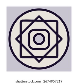 Ein geometrisches Symbol mit konzentrischen Kreisen und Quadraten mit einer äußeren Sternform.