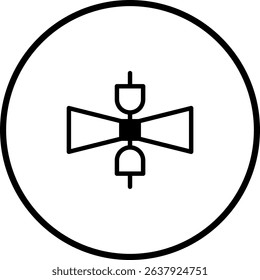 Geometric symbol featuring electrical plugs and abstract shape in circle outline