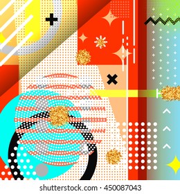 Geometric symbols background memphis for fashion. Pattern abstract elements, for postcards and poster design. Style hipster modern retro cover
