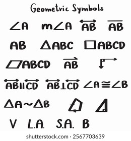 Geometric symbols math handwritten illustrations