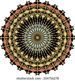 Geometric symmetric colorful rosette in art deco style with fragment elements