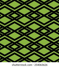 Geometric symmetric lined seamless pattern, colorful vector endless background. Decorative net splicing motif texture with rhombus. Green overlay ornate covering, best for web and graphic design.