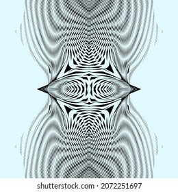 Geometric symmetric ornamental digital vertical border from lines and wavy stripes. Monochrome vector seamless pattern for created background saver, business card, poster, wall panel, home decor.
