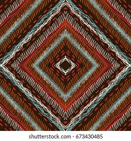 Geometric symmetrical pattern of lines drawn by hand. Seamless pattern. Vector pattern
