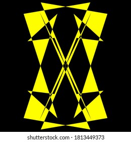 Patrón de simetría geométrica, ilustración de negro y amarillo. Vector. Tatuaje