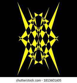 Geometric symmetry pattern, Black and Yellow illustration. Vector. Tattoo