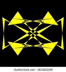 Patrón de simetría geométrica, ilustración de negro y amarillo. Vector. Tatuaje