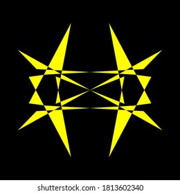 Patrón de simetría geométrica, ilustración de negro y amarillo. Vector. Tatuaje