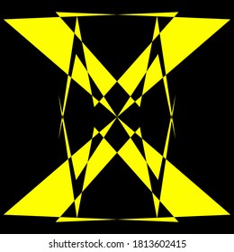 Patrón de simetría geométrica, ilustración de negro y amarillo. Vector. Tatuaje