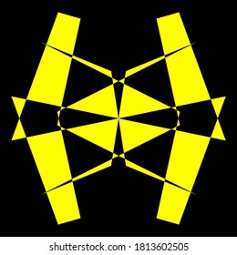 Patrón de simetría geométrica, ilustración de negro y amarillo. Vector. Tatuaje