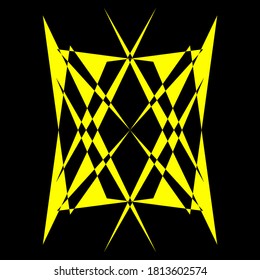 Patrón de simetría geométrica, ilustración de negro y amarillo. Vector. Tatuaje
