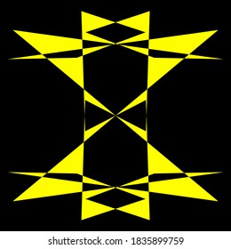 Patrón de simetría geométrica, ilustración de negro y amarillo. Vector. Tatuaje