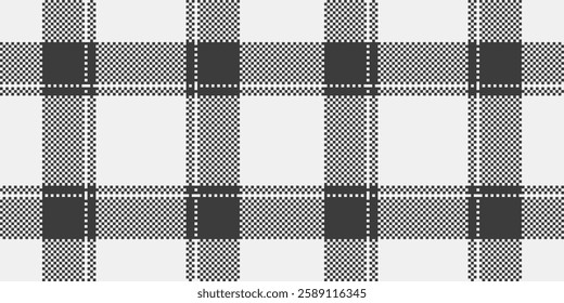 Geometric tartan pattern fabric, summer plaid textile check. Youth vector background seamless texture in white and grey colors palette.