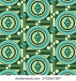 Geometric Teal and Green Abstract Repeating Pattern