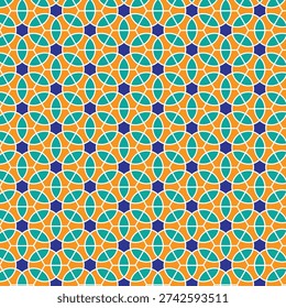 Geometric Teal Orange Circle Star Tessellation Pattern