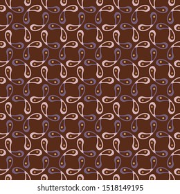 Geometric teardrop seamless pattern. Abstract hand drawn wagara style background. Brown warm spice color muted tones. All over print for square mosaic textile. Vector repeat eps10