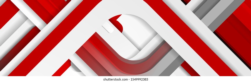 Geometric tech banner design with red grey abstract stripes. Futuristic vector background