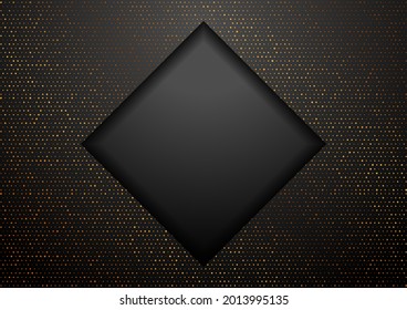 Geometric tech black square background with golden dots. Abstract vector design