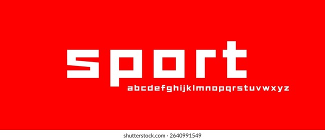 Geometric techno font with bold clean letters, sharp square style evokes energy, power, sport. Alphabet for modern logos, titles, branding, apps, UI. Futuristic digital typeface, vector illustration.