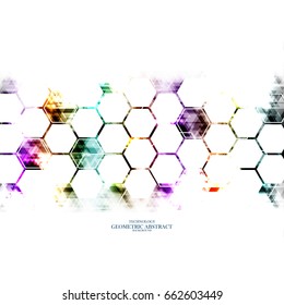 Geometric technological digital multi color hexagon abstract background vector design