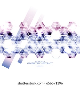Geometric technological reflected hexagon abstract background vector design