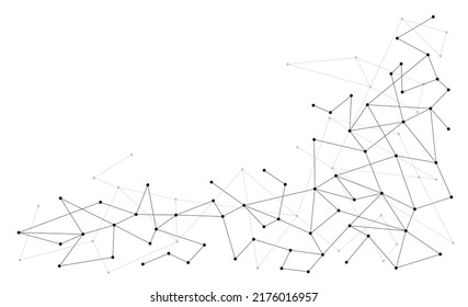 Geometric technology network connected dots and lines background template. Blockchain linked global digital database graphic vector