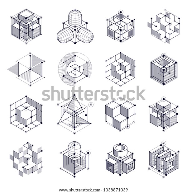 幾何学的なテクノロジーのベクター画像 白黒の図面セット 3dテクニカル壁紙 工学系のイラスト 抽象的な技術背景 抽象的な技術背景 のベクター画像素材 ロイヤリティフリー