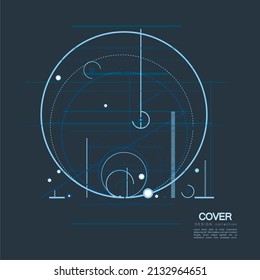 Geometric technology vector drawing design. Technical wallpaper. Abstract scheme with lines and circles on dark background