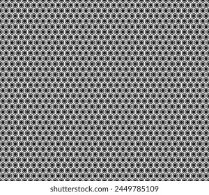 Geometric template background. Bold rounded hexagon cells with padding and inner solid cells. Regular hexagon shapes. Seamless tileable vector illustration.