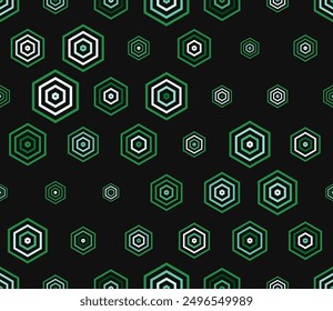 Geometric template background. Multicolored geometric elements of varied size. Simple stacked hexagons pattern. Large hexagon shapes. Tileable pattern. Seamless vector illustration.