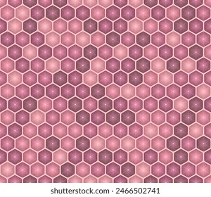 Geometric template background. Pink color tones gradients. Rounded stacked hexagons mosaic pattern. Hexagon cells. Seamless pattern. Tileable vector illustration.