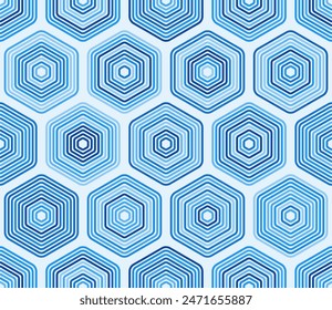 Geometric template background. Rounded stacked hexagons mosaic pattern. Blue color tones. Large hexagons. Tileable pattern. Seamless vector illustration.