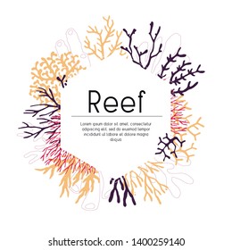 Geometric template of seaweed and corals, vector illustration on white background